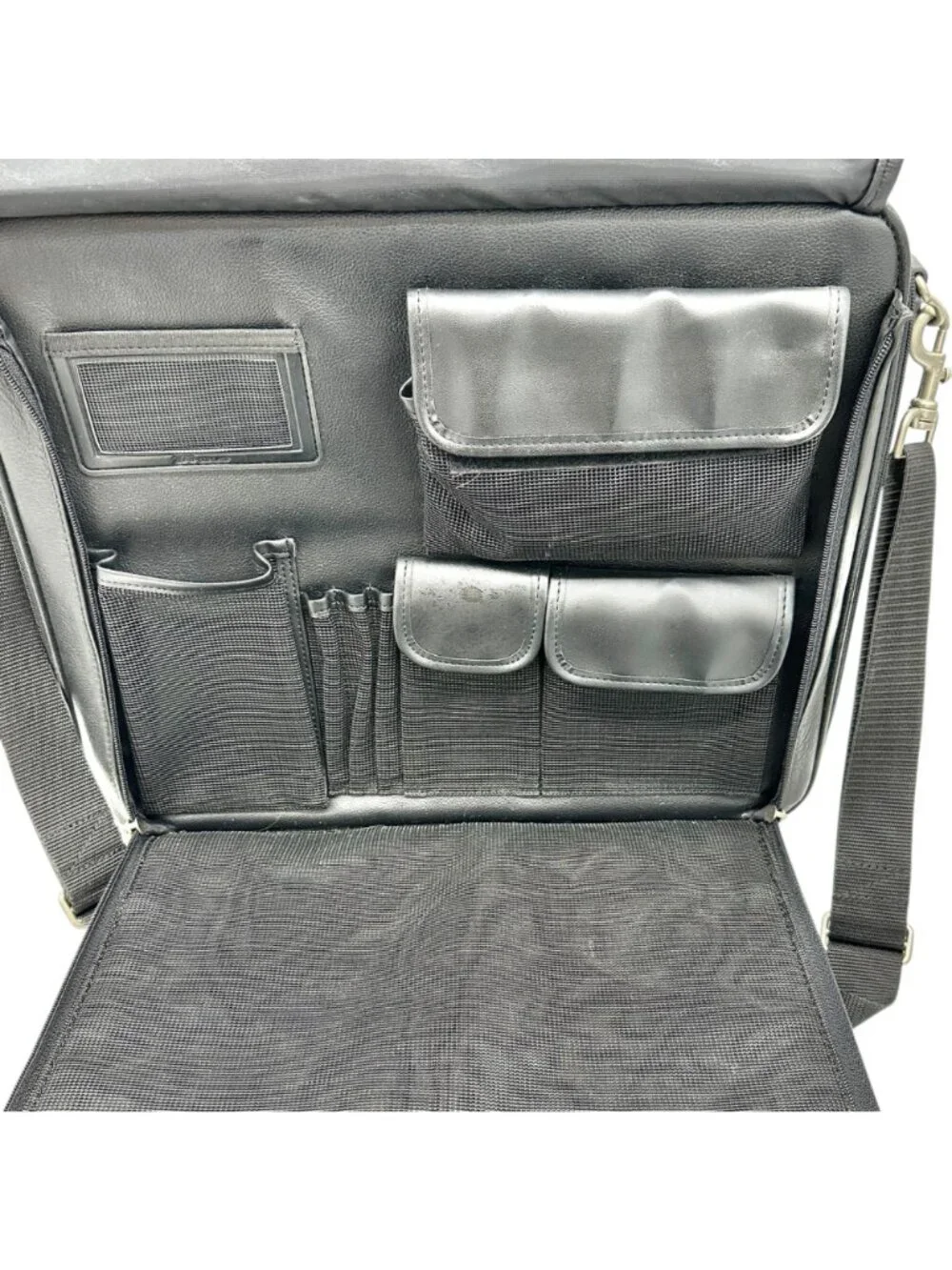 Targus Black Leather Briefcase Multiple Compartments Removable Shoulder Strap